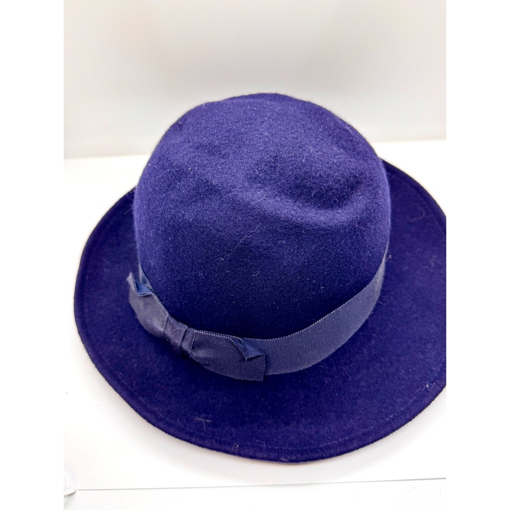 Street Smart by Betmar Blue Wool Felt Fedora Hat Vintage Union Made USA Bow - Picture 4 of 8